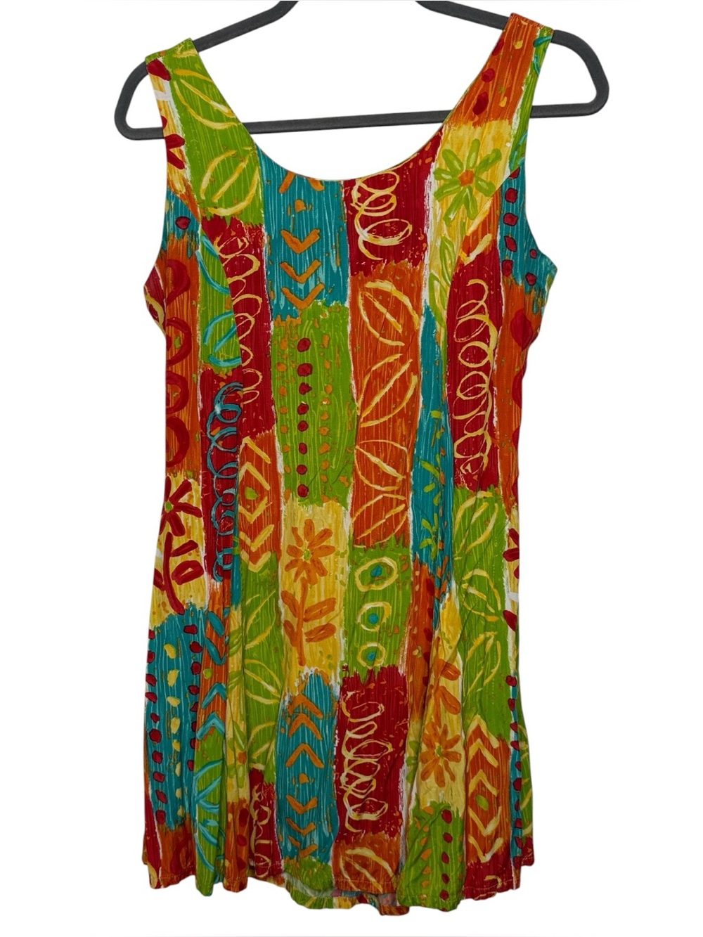 Bright Multicolor Stripe Floral Tank Dress Ties in Back Women’s Sz S | GUC